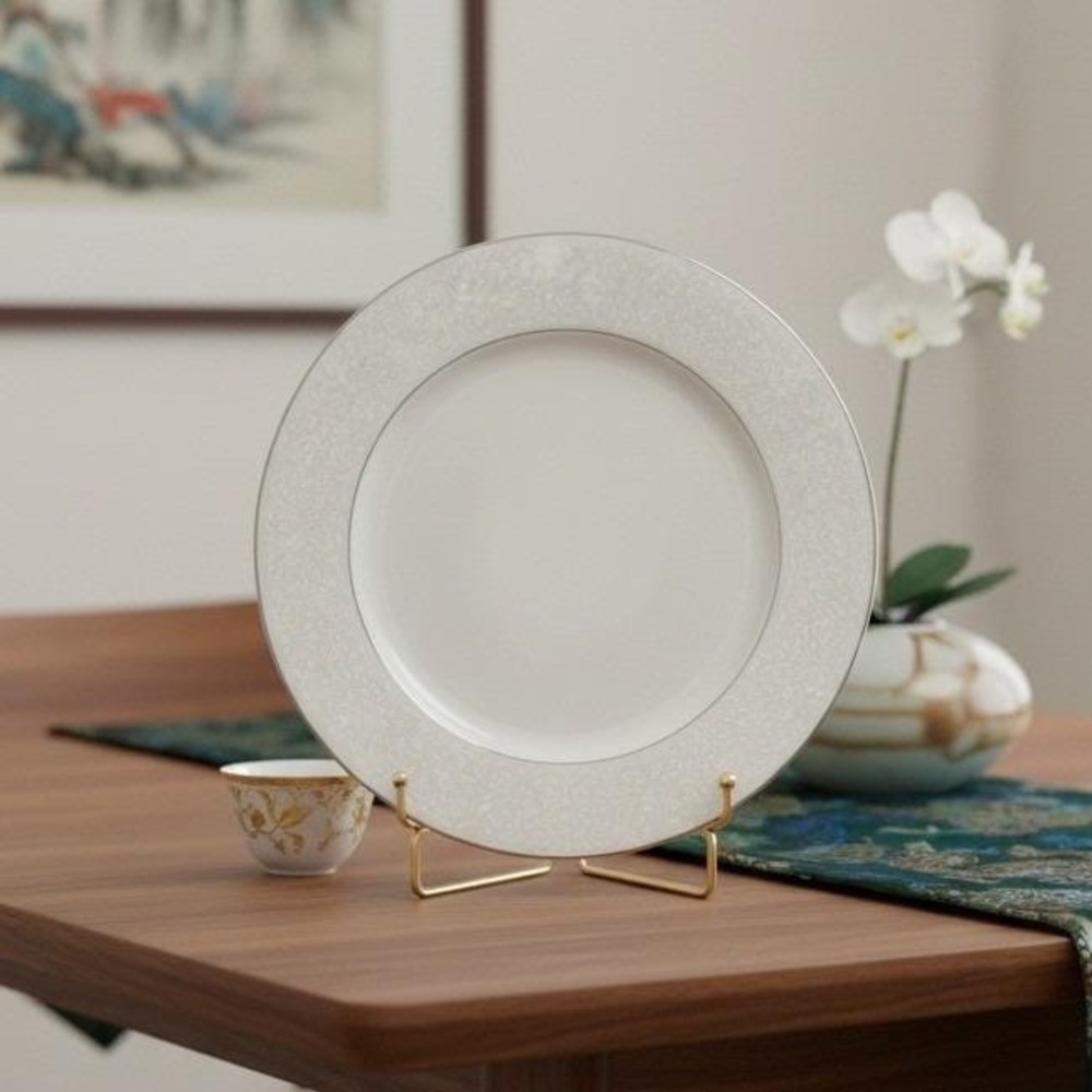 Crown Victoria Fine China Empress Dinner Plate, Vintage Silver Trim Dinnerware